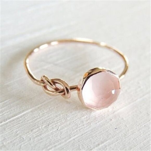Sweet Pink Round Opal Refine Trendy Weave Rose Gold Rings for Women, PD179 - Picture 4 of 8